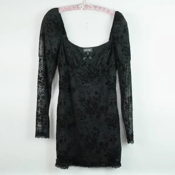 Dolls Kill Widow Cut Class Mesh Mini Dress XL Floral Goth Black Puff Sleeve - Picture 1 of 9